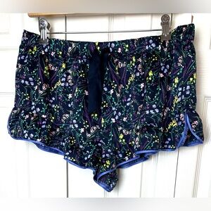 New VICTORIA’S SECRET Wild Flower Sleep Shorts Pajama Bottoms Floral Satin Blue